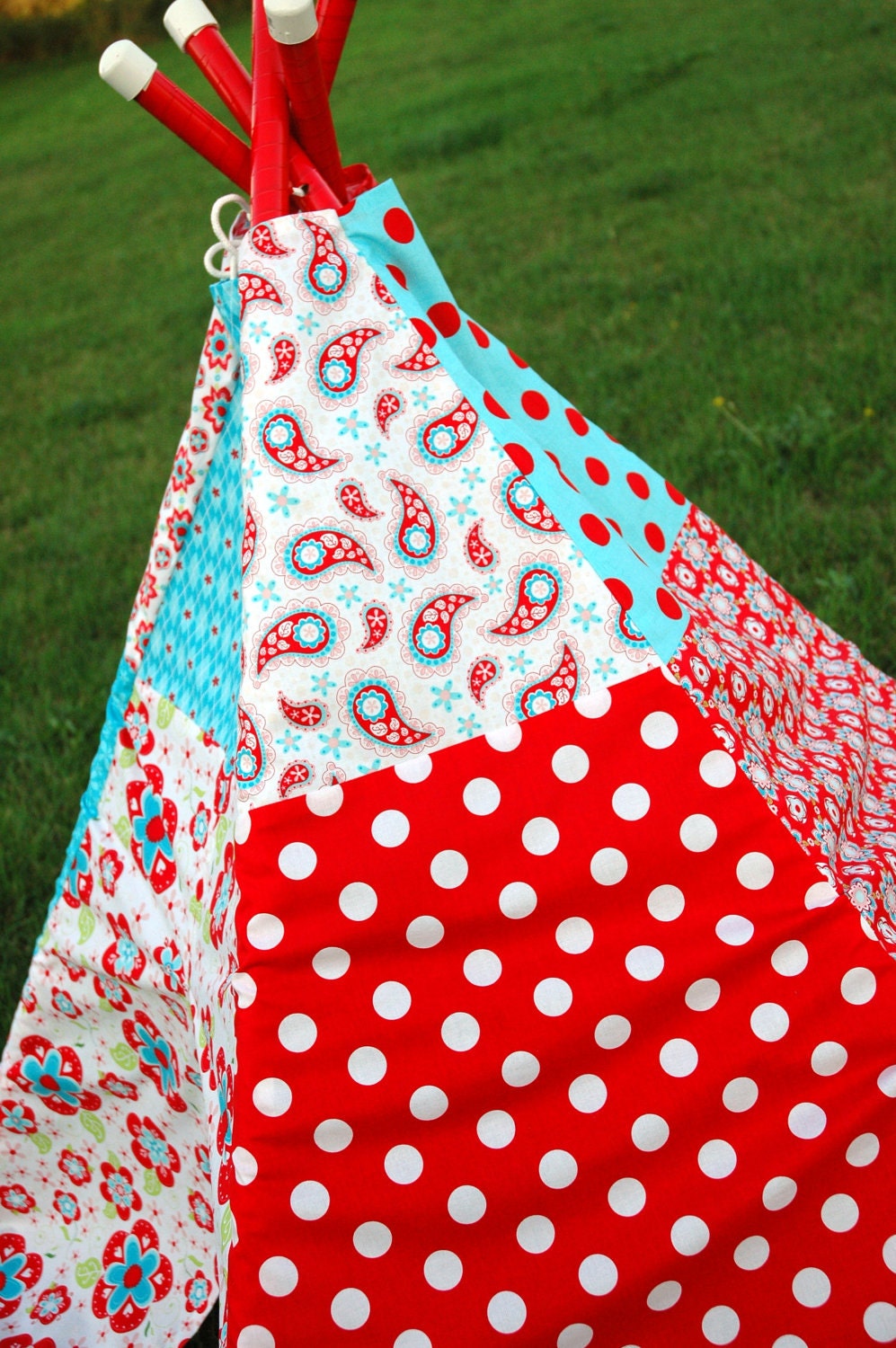 Child Toddler Kid's Play Teepee/Tent Hideaway in Sugar and Spice Red Fabric by Riley Blake