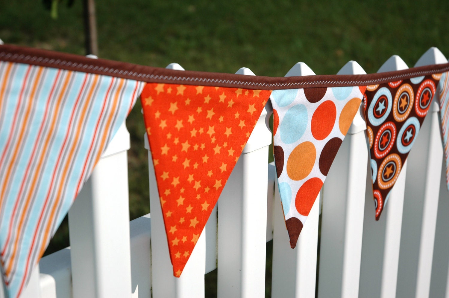 Eco-Friendly Reusable Fabric Bunting, Banner, Pennant, Flag, Garland, Photo Prop, Decoration in All Star Orange Brown Riley Blake