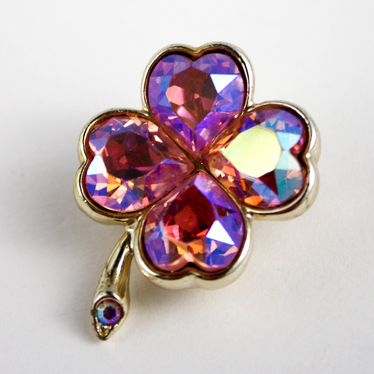 Weiss Pink Hearts and Clover Brooch - Designer Signed - Vintage