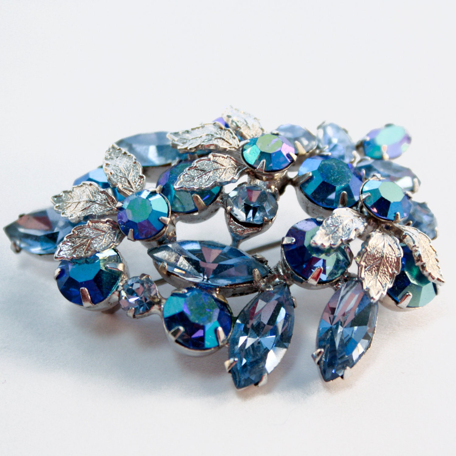 Vintage Blue and Silver Brooch - Designer Signed - Regency