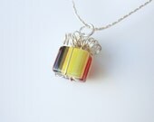 Jewelry Pendant Red Yellow Glass Gift Package Sterling Curly Bow