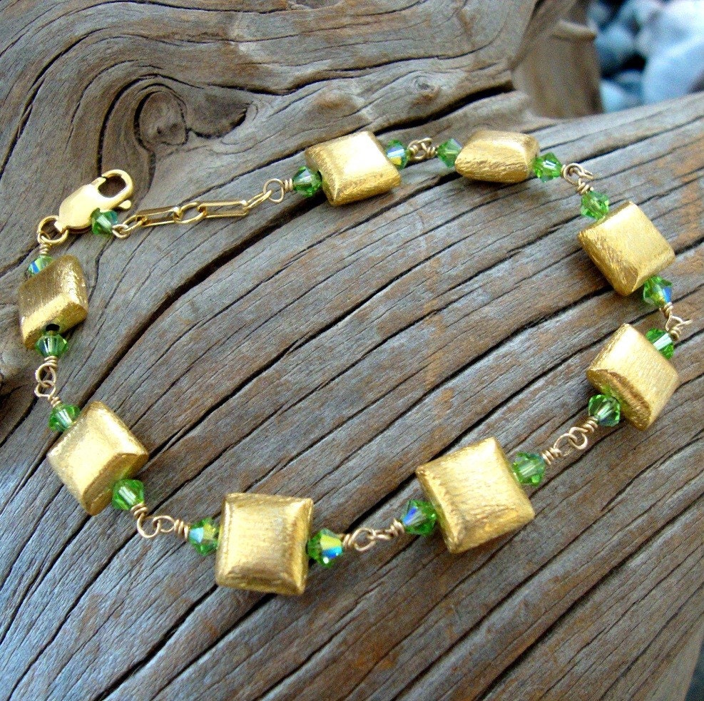 Jewelry Bracelet Gold Vermeil Beads Peridot Green Swarovski Crystal