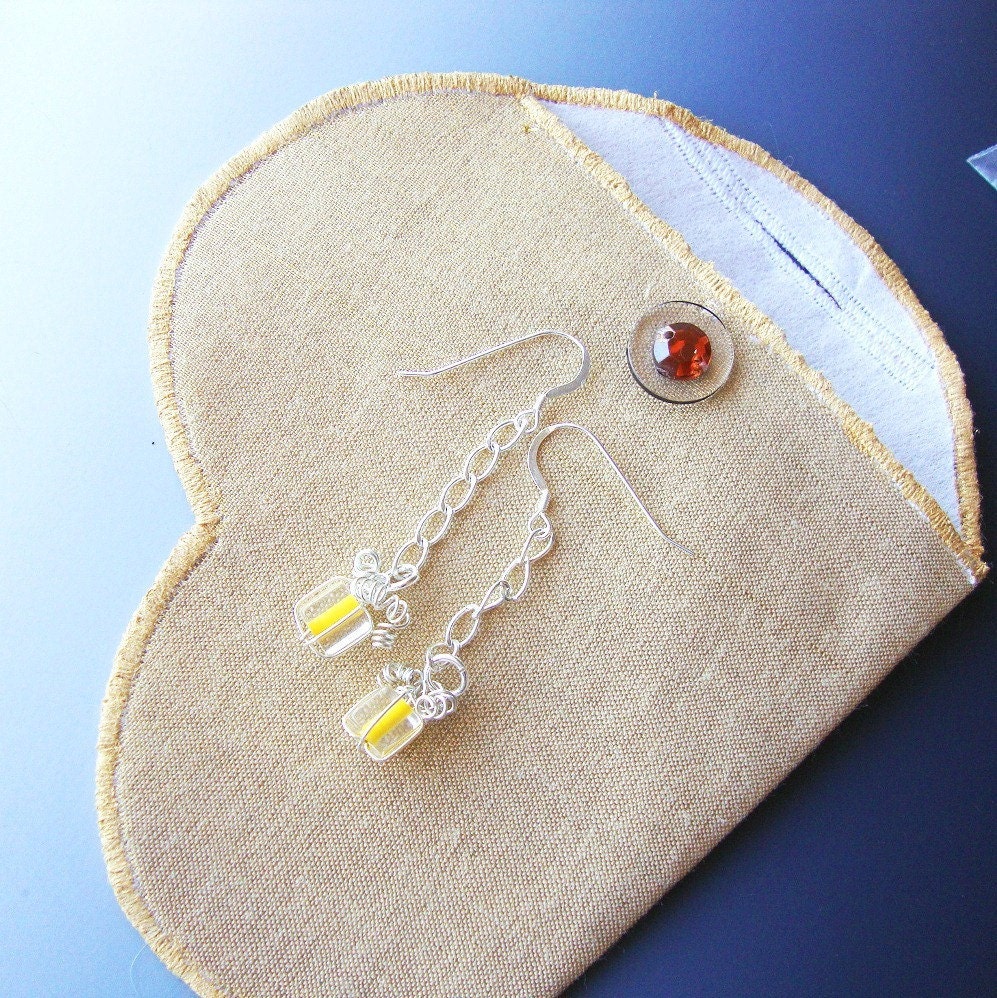 Tiny Yellow Glass Gift Box Sterling Bow Earrings