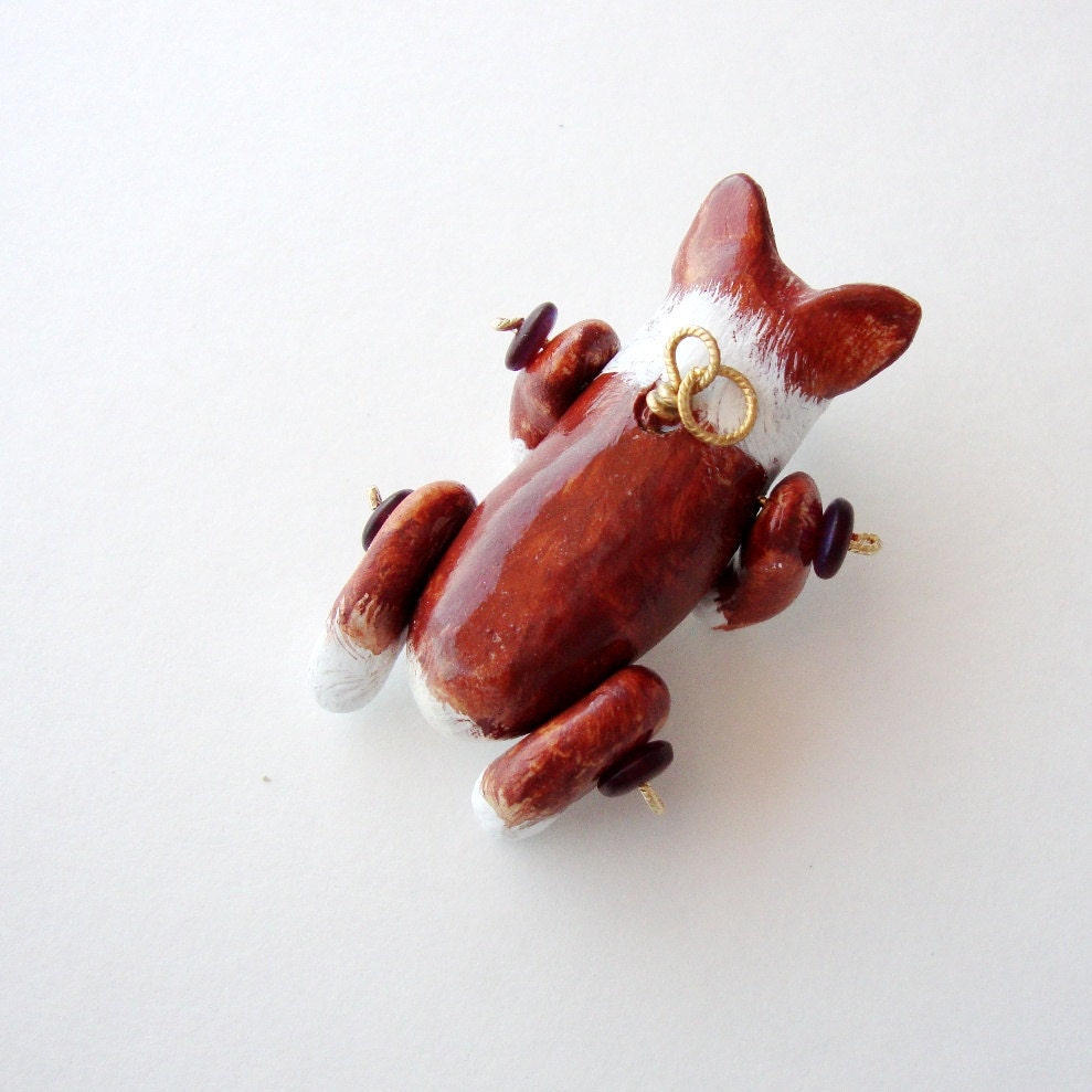 Jewelry Pendant Dog Articulated Welsh Corgi Brown White