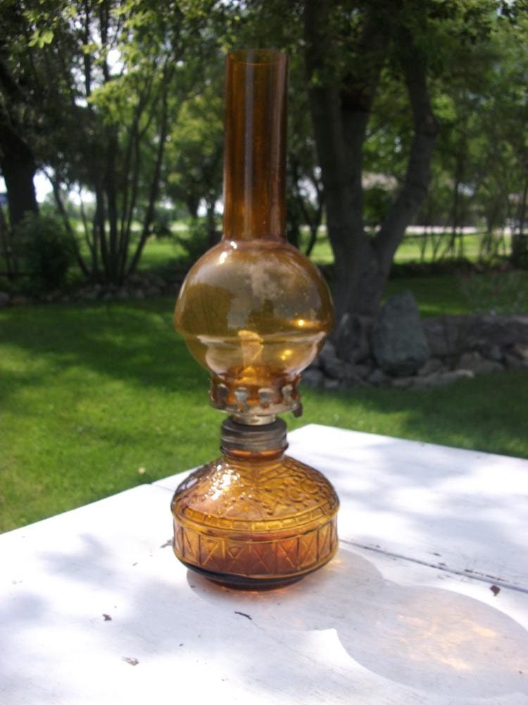 Vintage Amber Glass Oil Lamp