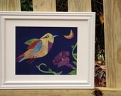 Childrens art upcycled collage print, bird art