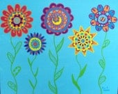 Baby nursery art - flowers - girls room - original painting on canvas