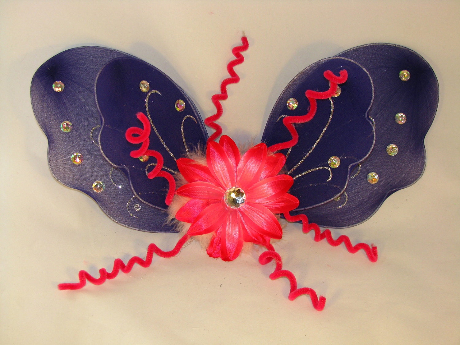 Childrens Fairy Wings - Navy Blue and Hot Pink Butterfly Wings - Three Dimensional Pixie Wings - Style 24