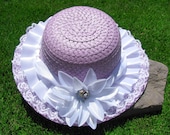 Girls Easter Hat - Tea Party Hat - Girls Sun Hat - Lavender and White - Style W10
