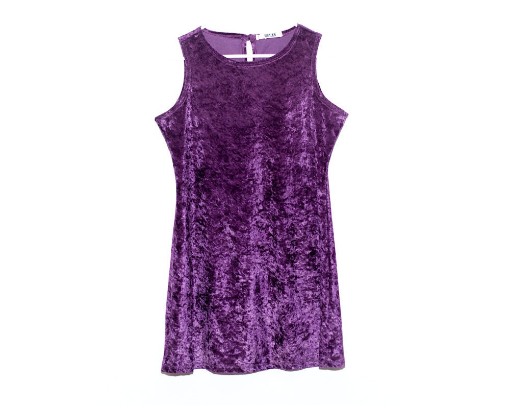 90s Grunge Purple Crushed Velvet Velour Mini Dress M