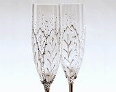 Champagne Hand Painted  Flutes Silver Shine Wedding Toasting  Set of 2 MADE to ORDER - NevenaArtGlass