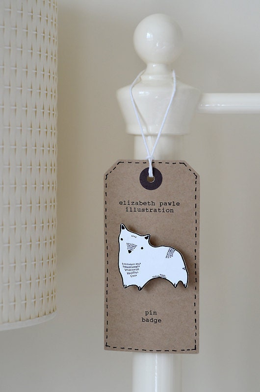 corgi brooch - by elizabeth pawle - modern design - hand drawn hand cut - black and white illustration pin badge