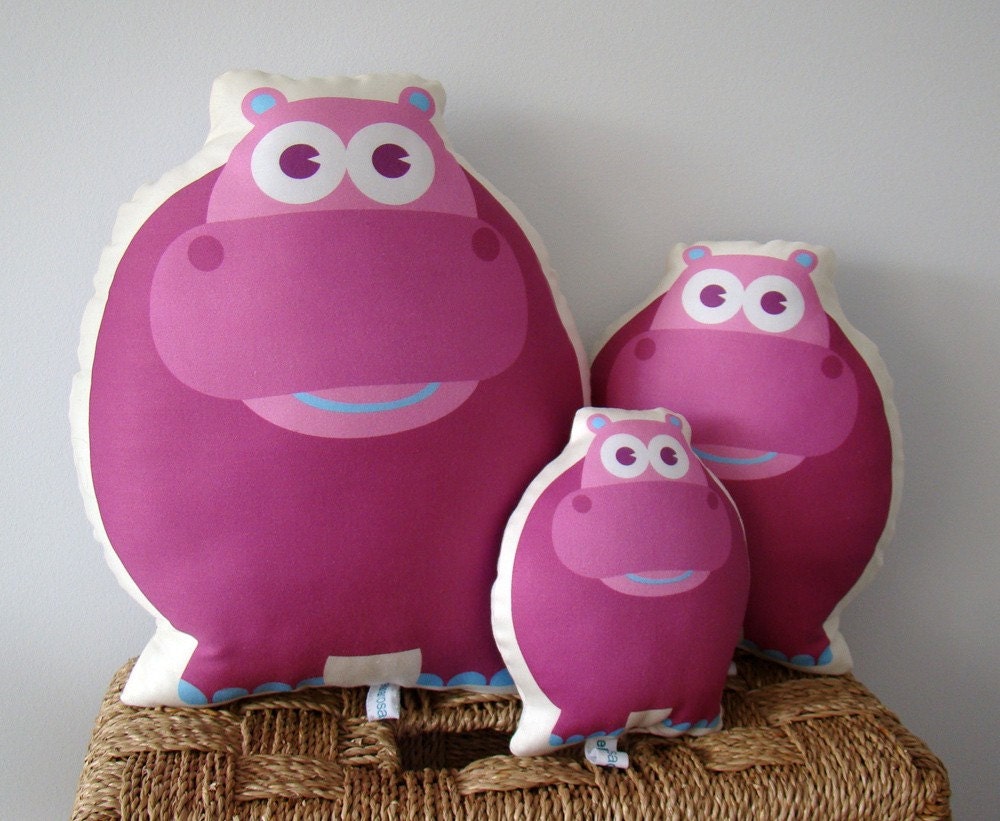 Organic Hippo Pillow -pink purple - perfect for nursery, toddlers, dorm rooms - ready to ship