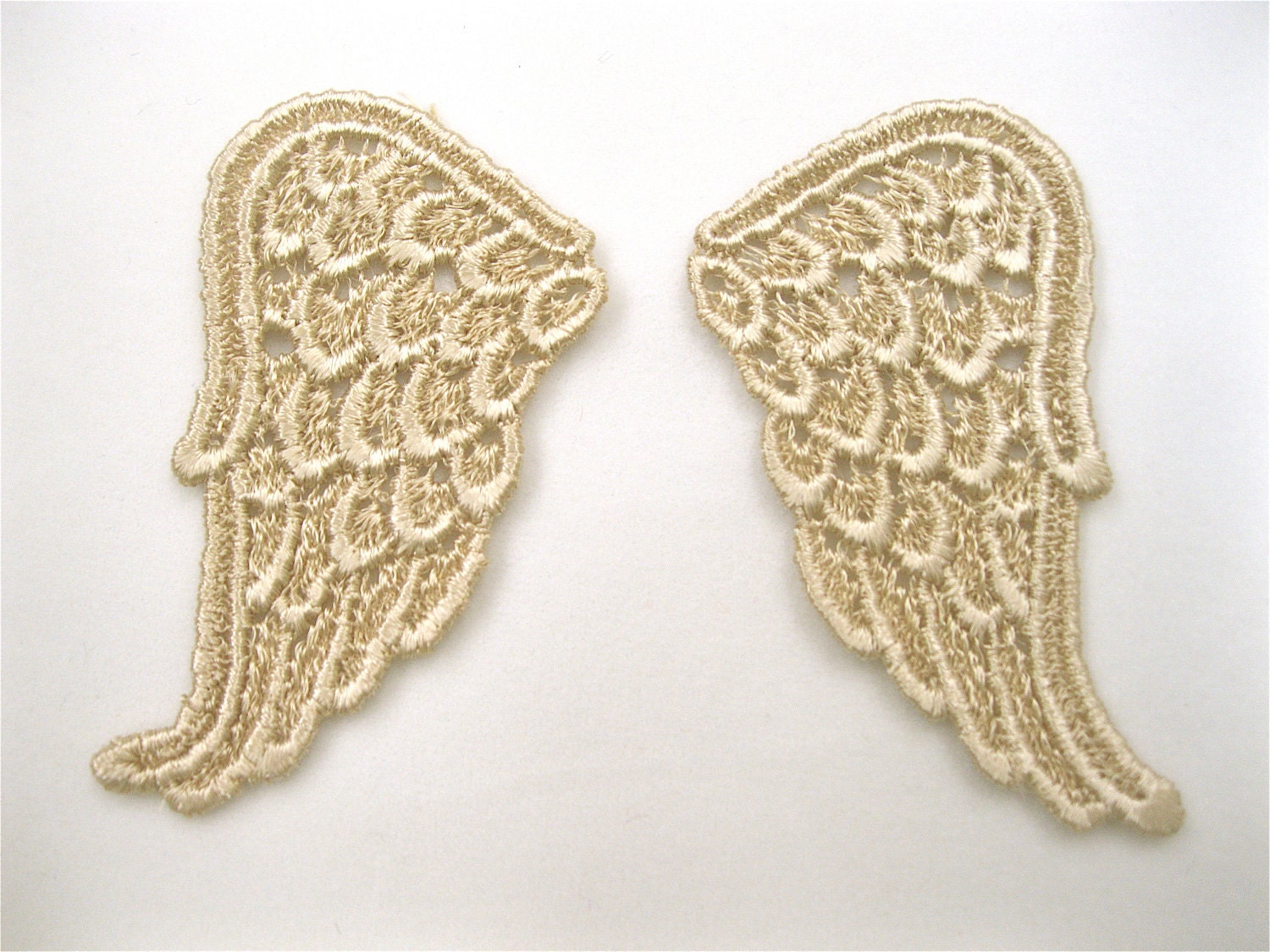 SMALL Venice Lace Appliques Angel Fairy Cherub Wings PAIR Golden Hand Dyed