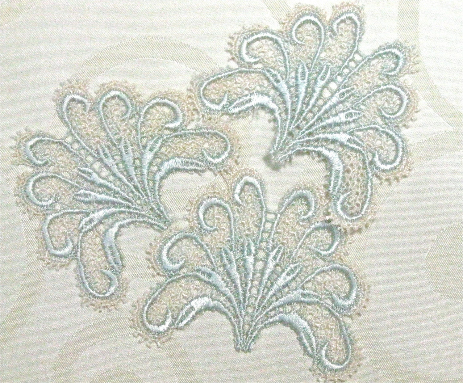 Venice Lace Trim Feather Fan Peacock Applique or Water Motif - Set of 3