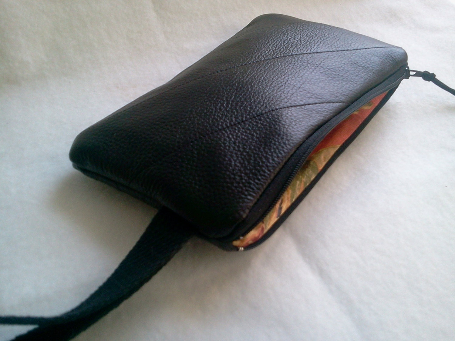 Black Leather Clutch Purse / Wristlet