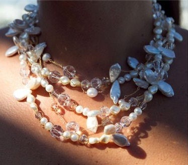 Beach Pearl and Crystal Ivory Bridal Statement Necklace - Free Shipping