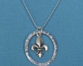 SARA necklace - Fleur de lis pendant in fine silver ring