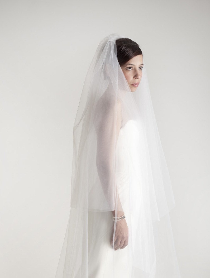 Chelsea - two layers wedding bridal veil, 90 inch length, raw edges, white or ivory