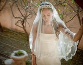 Kate - two layers wedding bridal veil, scallop shaped lace, 47 inch length, ivory or white
