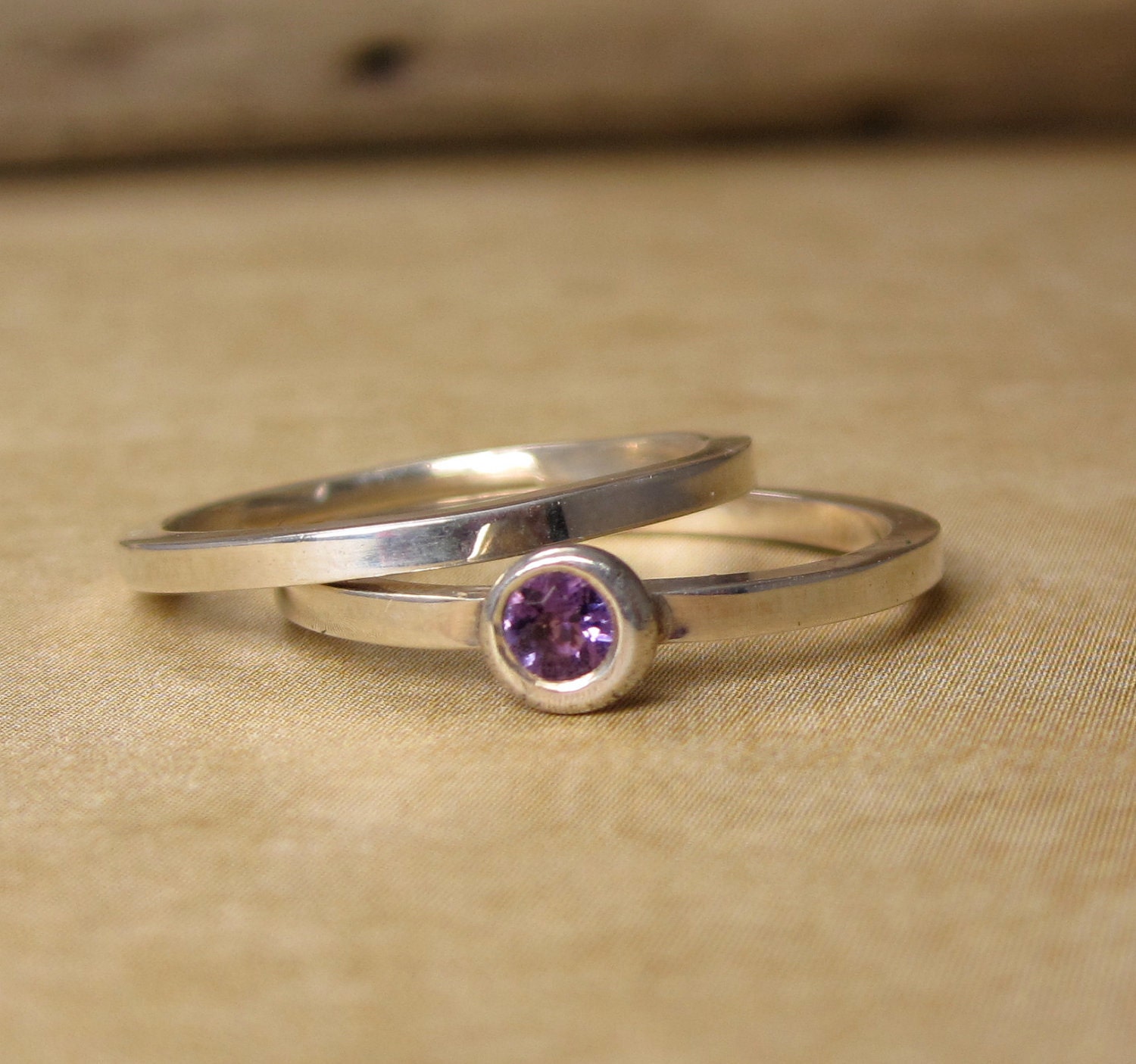 skinny stacking rings in sterling and amethyst