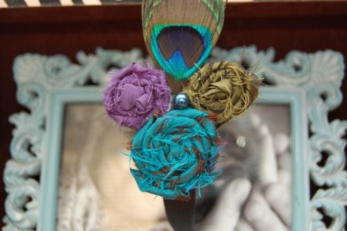 Silk Rosette and Peacock Headband
