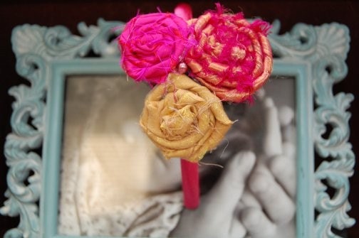 Pink and Gold Silk Rosette Headband