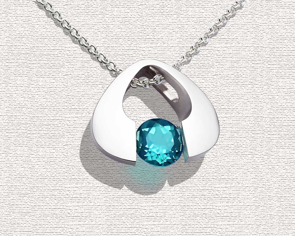 turquoise blue topaz pendant - necklace - Argentium silver - eco-friendly - December birthstone - 3423