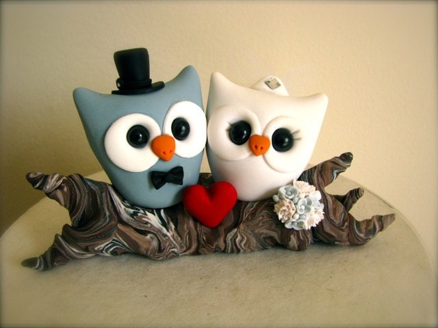 Owl love on a branch custom wedding cake topper