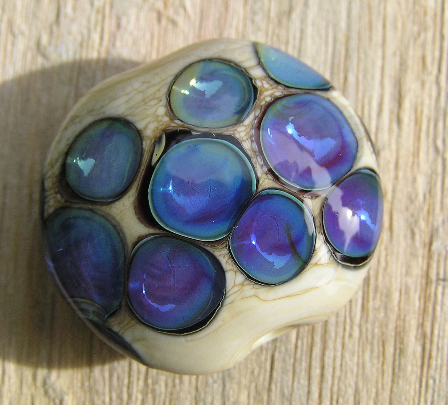 Periwinkle Handmade Lampwork Lentil Focal Bead SRA UK FHFteam Y3