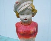 Vintage Chalkware Figure 1930s Carnival Prize Nauti Girl