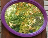 Wall Mirror Vintage Wood Framed Oval Upcycled in Glossy Eggplant