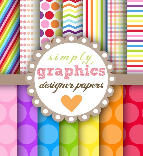 Rainbow Stripes and Circles Digital Scrapbook Paper for Personal and Commercial Use
