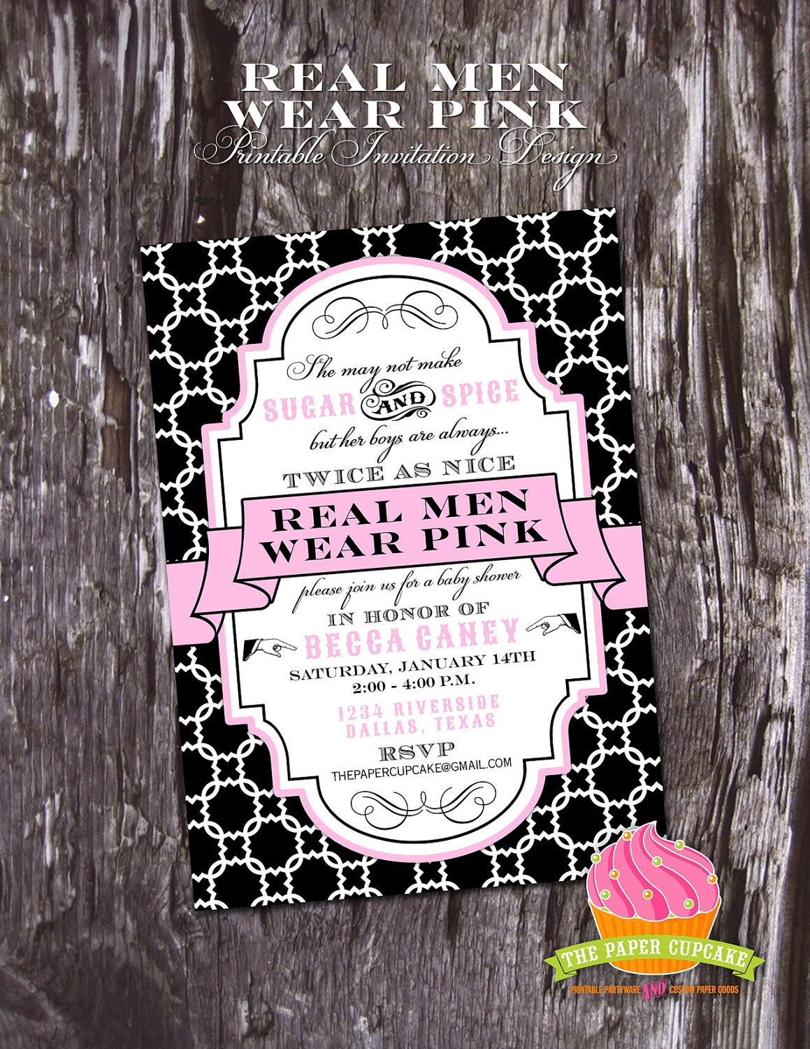 Printable Baby Shower Invitation Design - Real Men Wear Pink Collection - DIY Printables by The Paper Cupcake Il_170x135