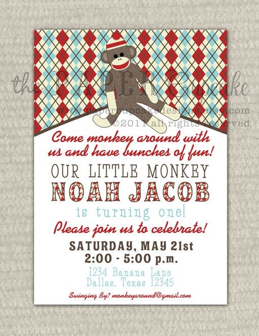 Printable Invitation Design - Classic Sock Monkey Collection - DIY Printables by The Paper Cupcake Il_570xn