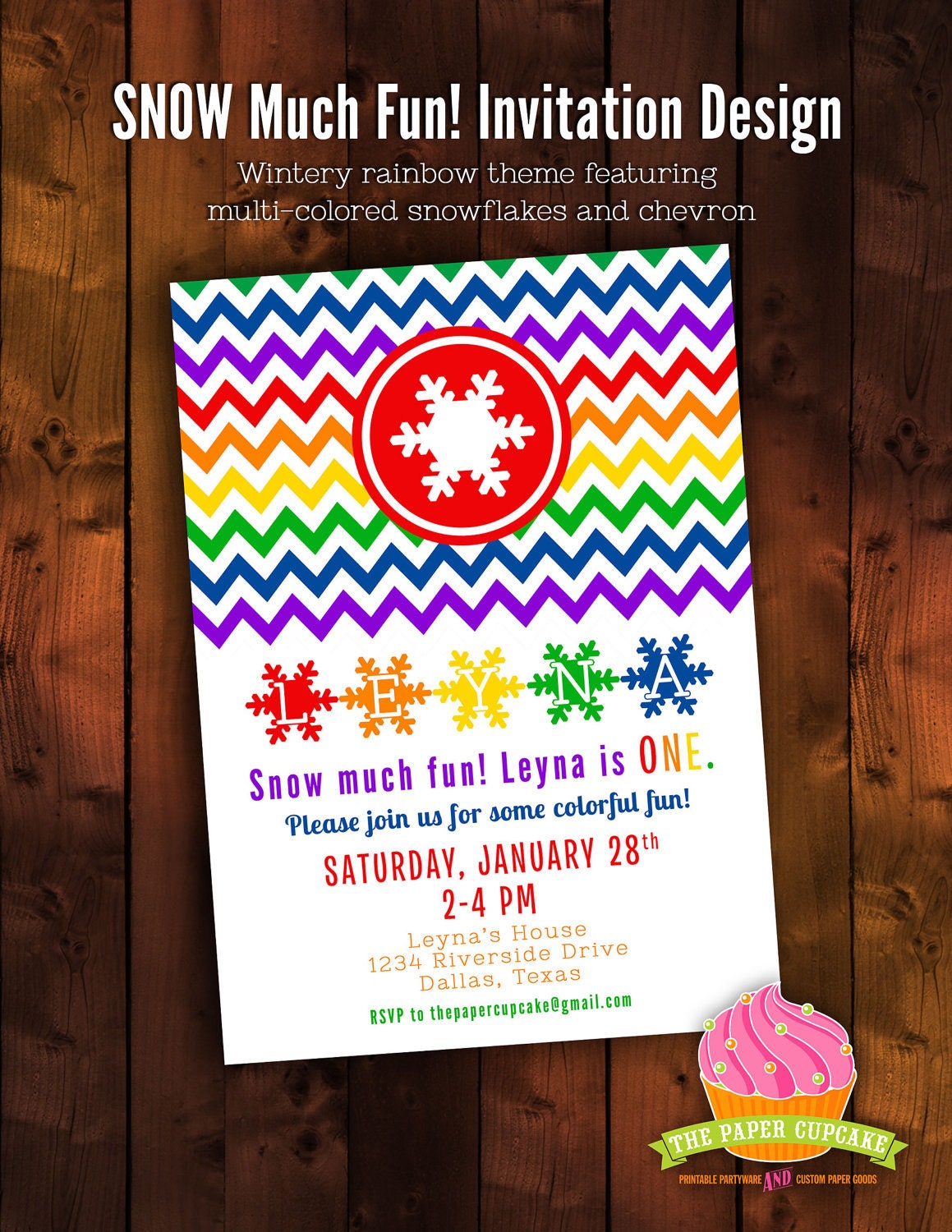 Printable Invitation Design - SNOW Much Fun Wintery Rainbow Themed Invitation Design - DIY Printables by The Paper Cupcake