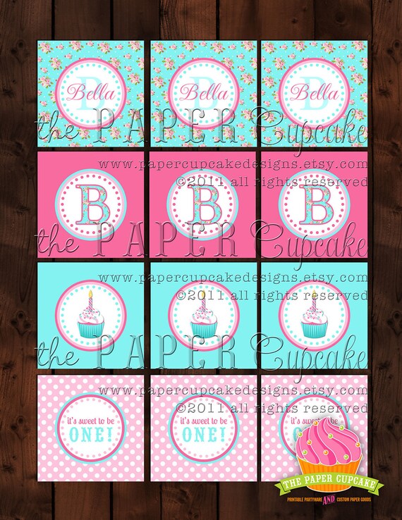 Printable Party Toppers - Shabby Chic Vintage Rose & Cupcake Collection - DIY Printables by The Paper Cupcake Il_570xn
