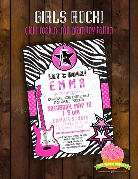 Printable Invitation Design - Girls Rock / Let's Rock Girly Glam Rock N' Roll Collection - DIY Printables by The Paper Cupcake Il_570xn