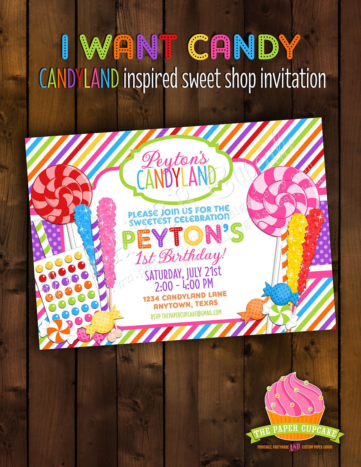 Printable Invitation Design - I Want Candy - Candyland Inspired Sweet Shop Collection - DIY Printables by The Paper Cupcake Il_570xn