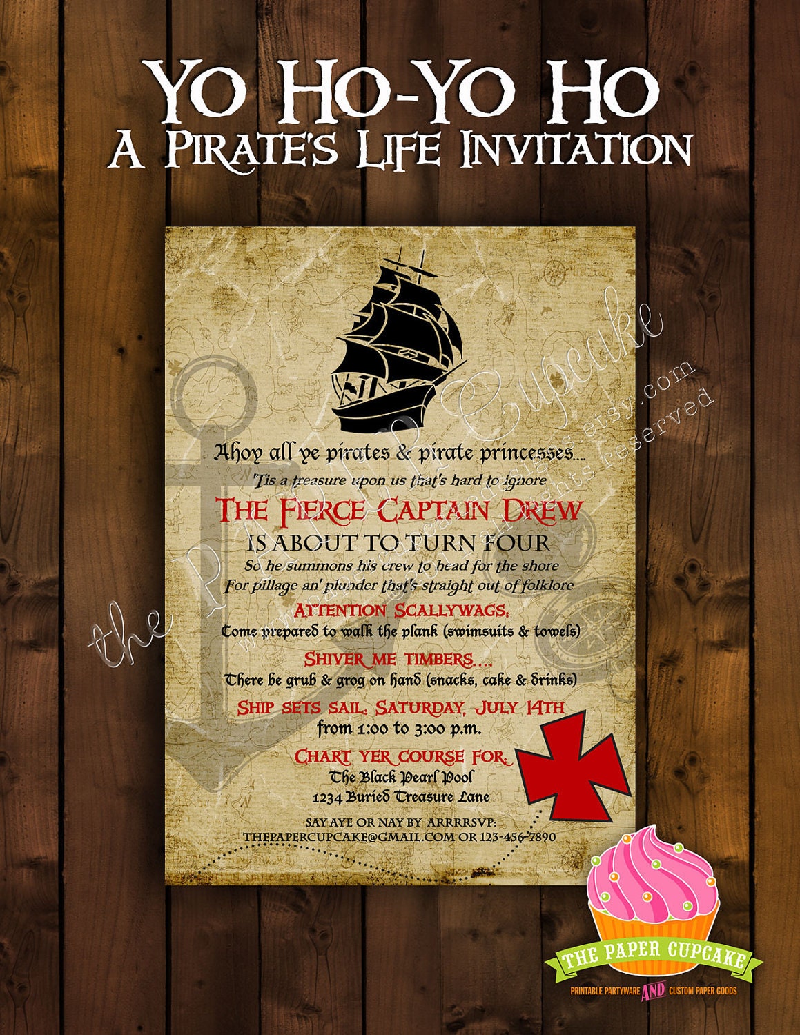 Printable Invitation Design - Yo Ho - Yo Ho A Pirate's Life Collection - DIY Printables by The Paper Cupcake Il_570xn