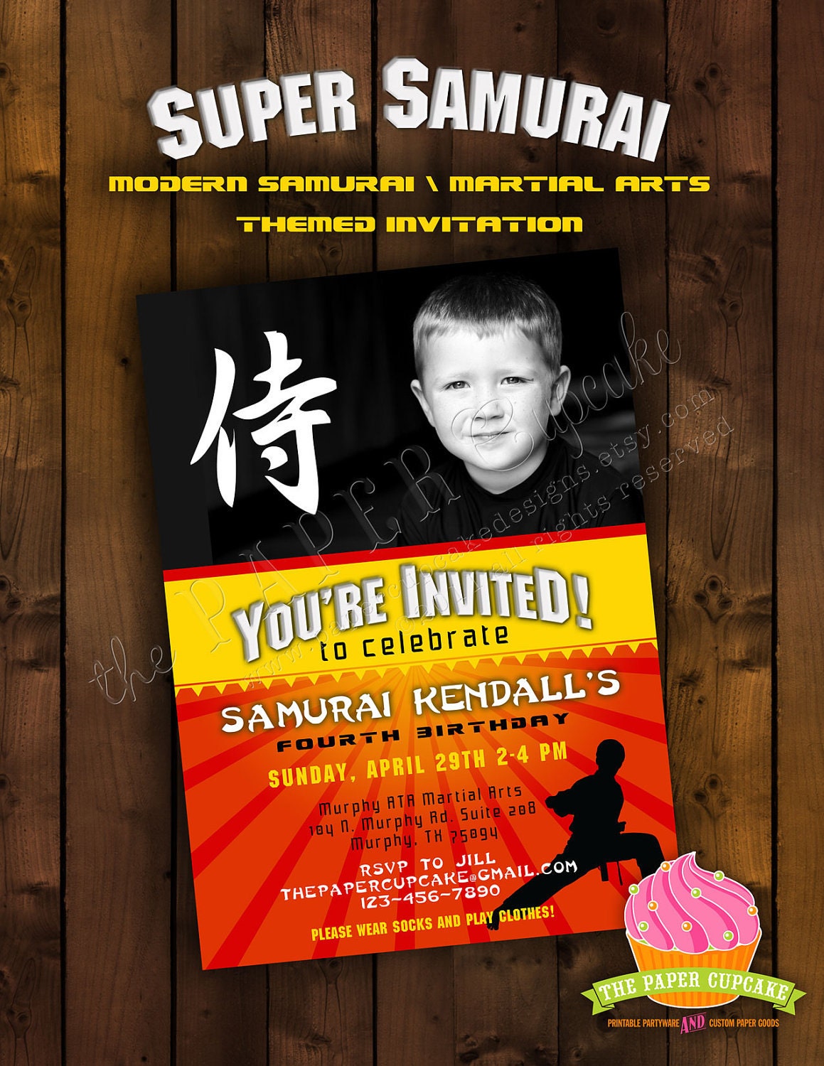 Printable Photocard Invitation Design - Super Samurai / Martial Arts Collection - DIY Printables by The Paper Cupcake