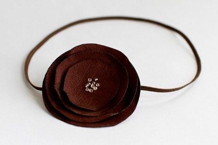 claire . chocolate brown (skinny elastic fabric flower headband)