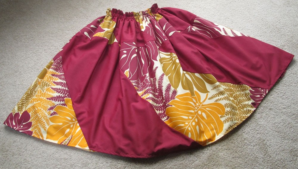 Hula Skirt Hawaiian Pa'u Costume Maroon Checkered