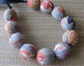 Necklace - Fabric Covered Wood Beads - Green & Multi-colored