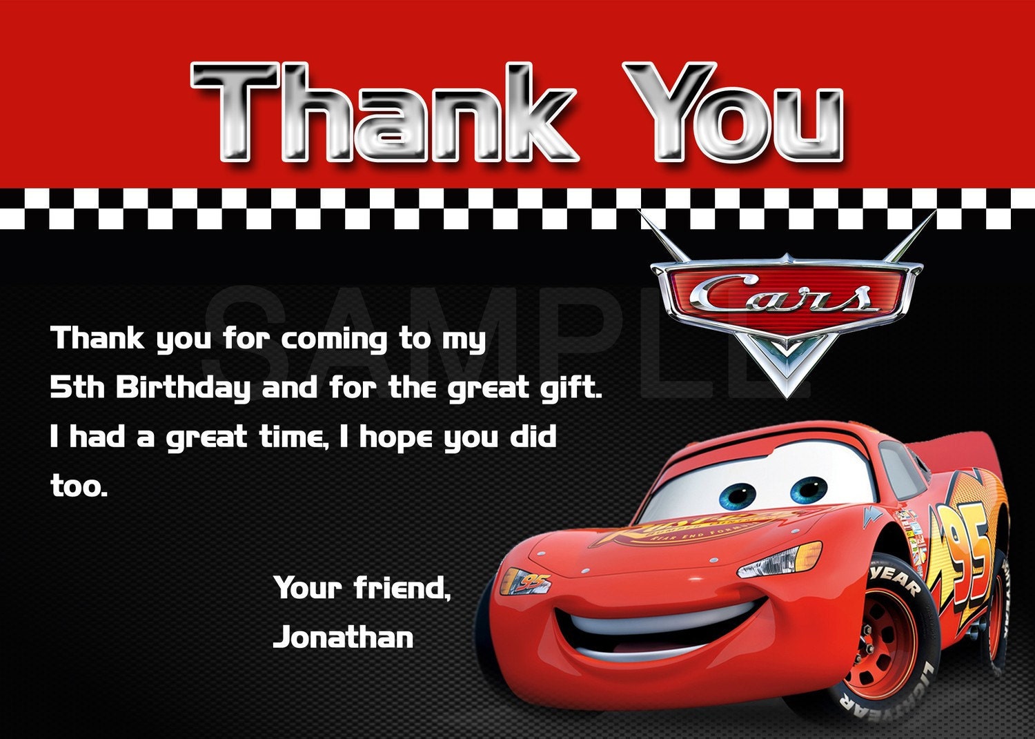 disney cars thank you cards