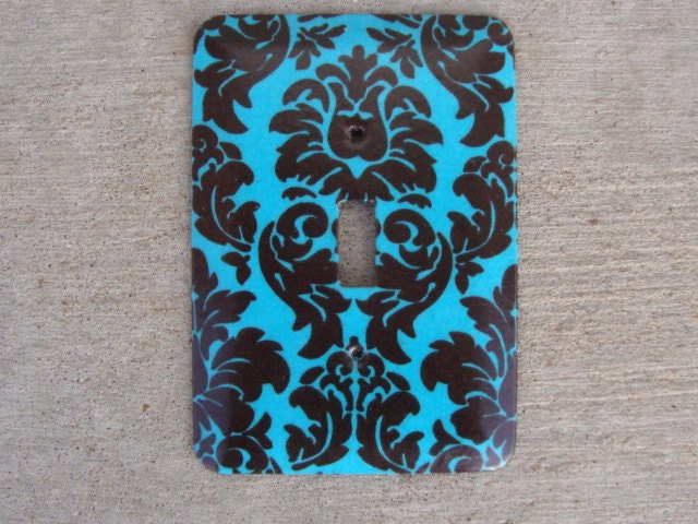 Blue and Brown Damask Light Switch Plate Cover