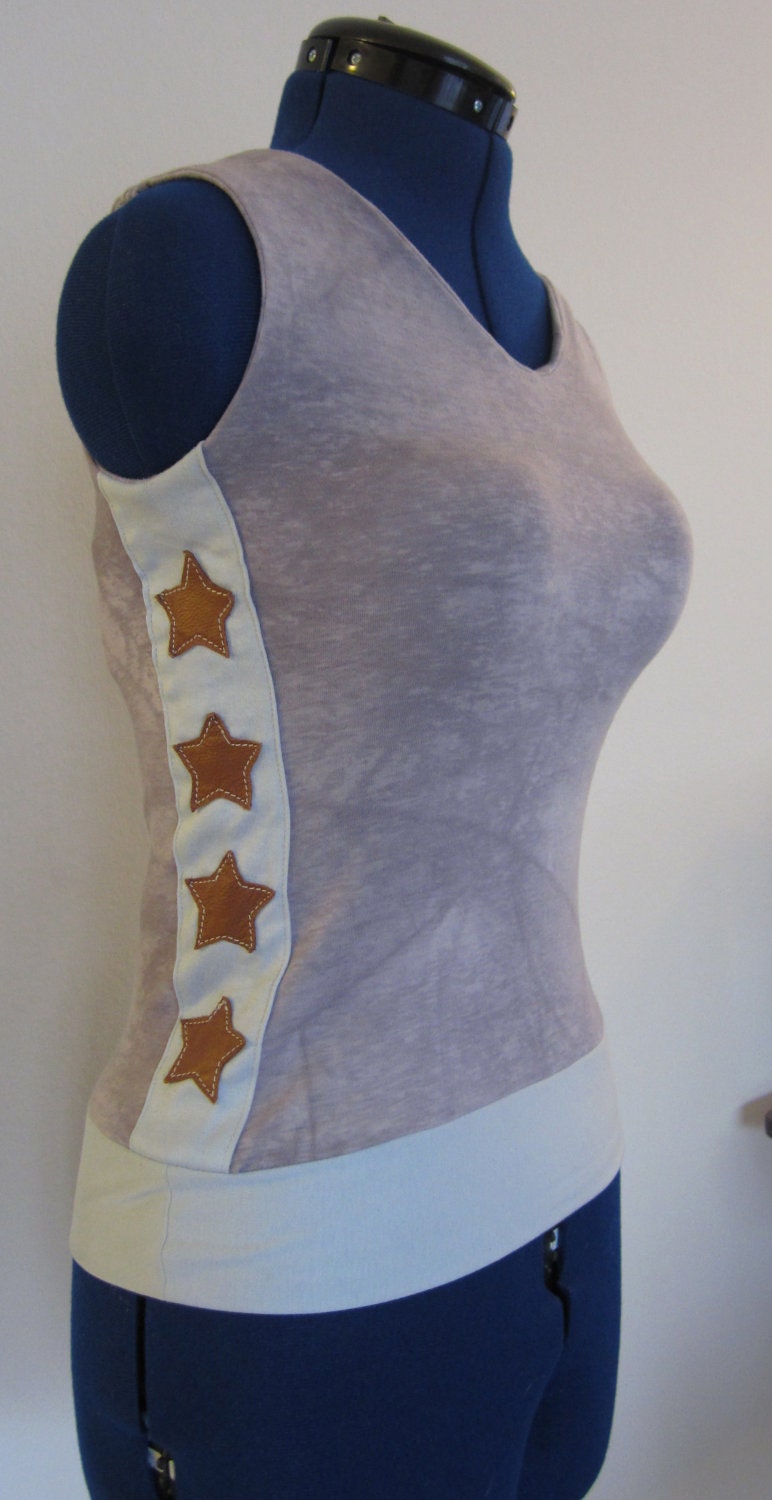 Gray with Leather Stars OOAK Tank Top