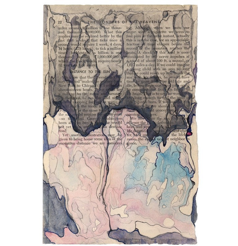 Art print, pink gray abstract on book page, topography, Colonization - Wonders of the Heavens, 8.5 x 11