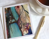 Note card set, abstract map art, 6 cards and envelopes, River Set