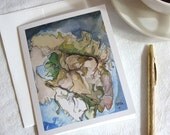 Note card set, abstract map art, 6 cards and envelopes, Blue Set 1
